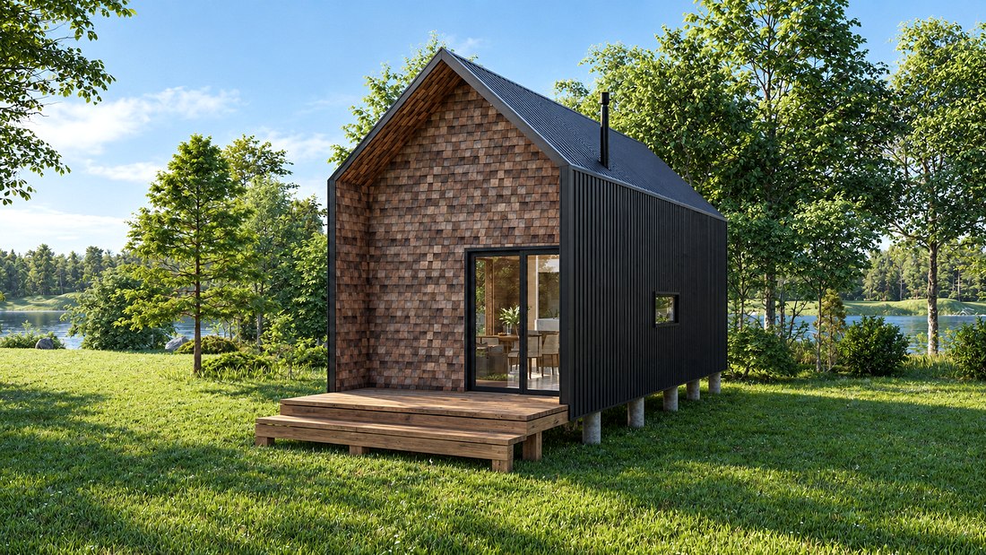 Otro modelo Modus Patagonia, vista exterior lateral junto al lago